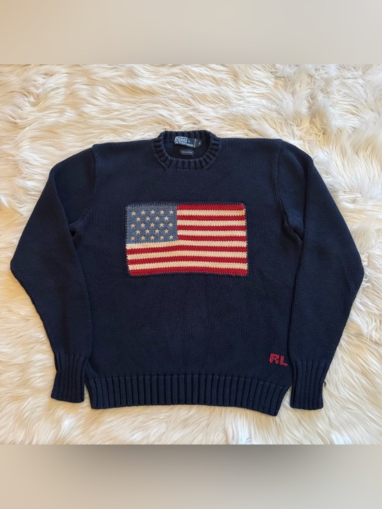 Ralph Lauren Sweaters - Polo Ralph Lauren American Flag Sweater USA Knit Crewneck Navy Blue Size Small